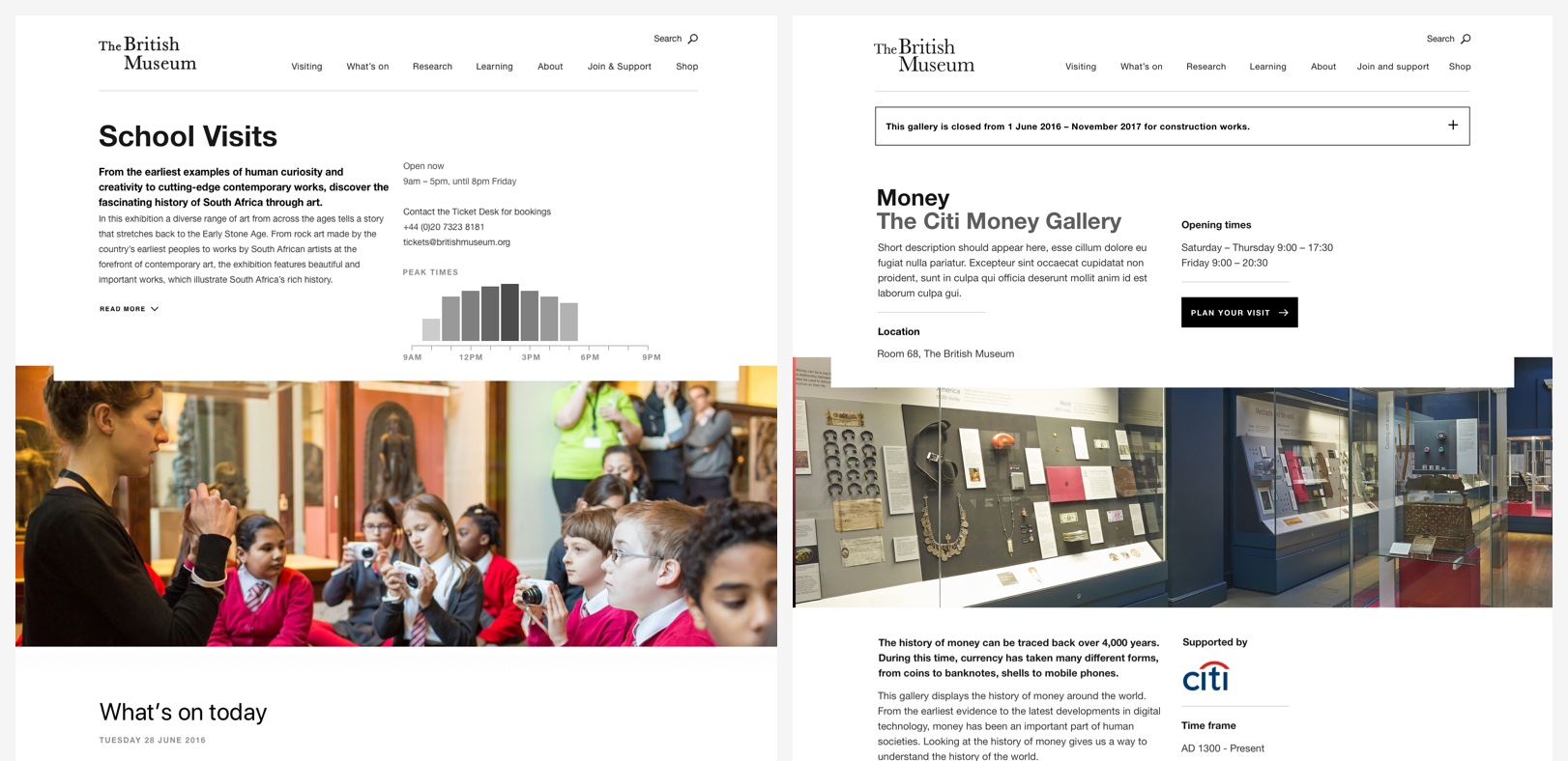 A school portal and information about a gallery