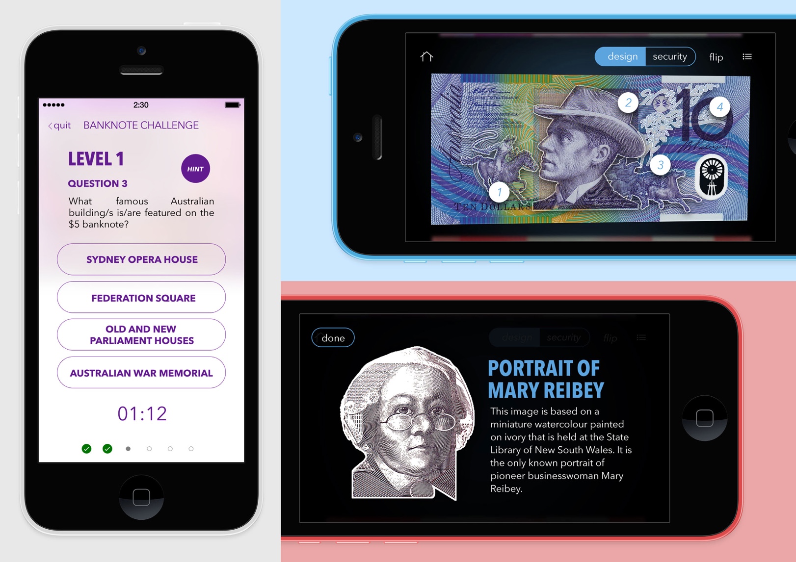 Screenshots of the mobile application