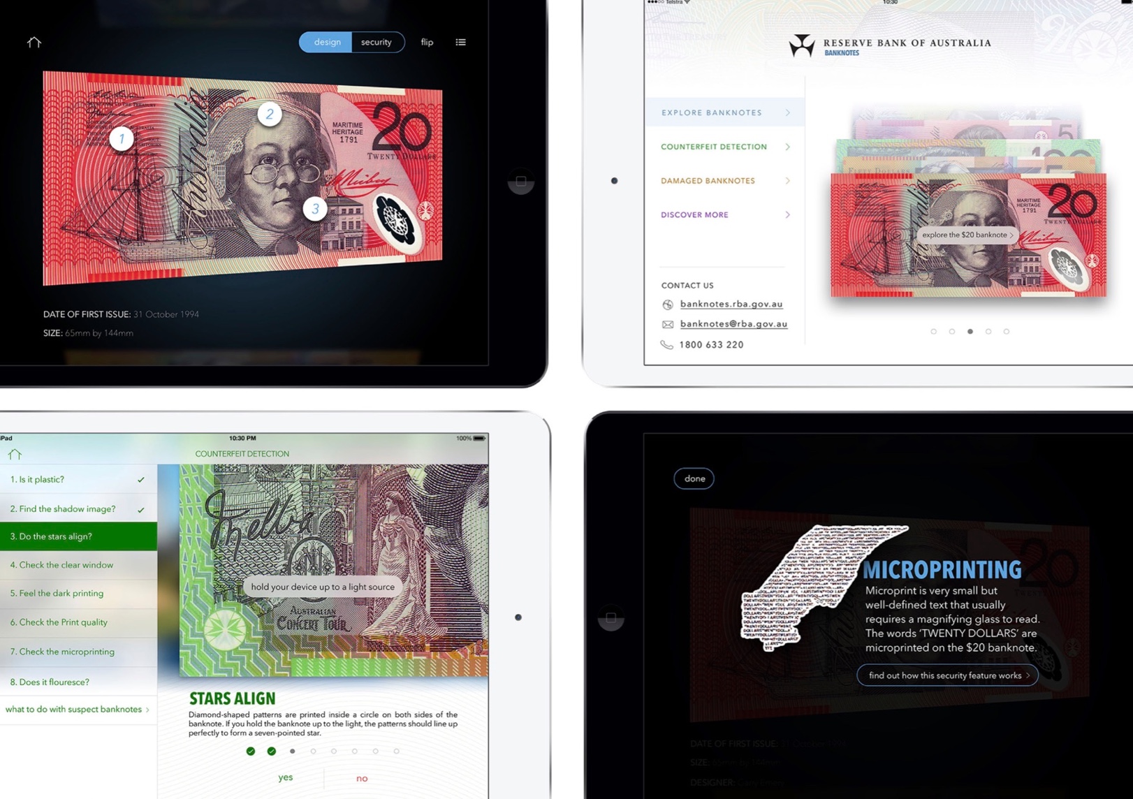 Screenshots of the tablet application