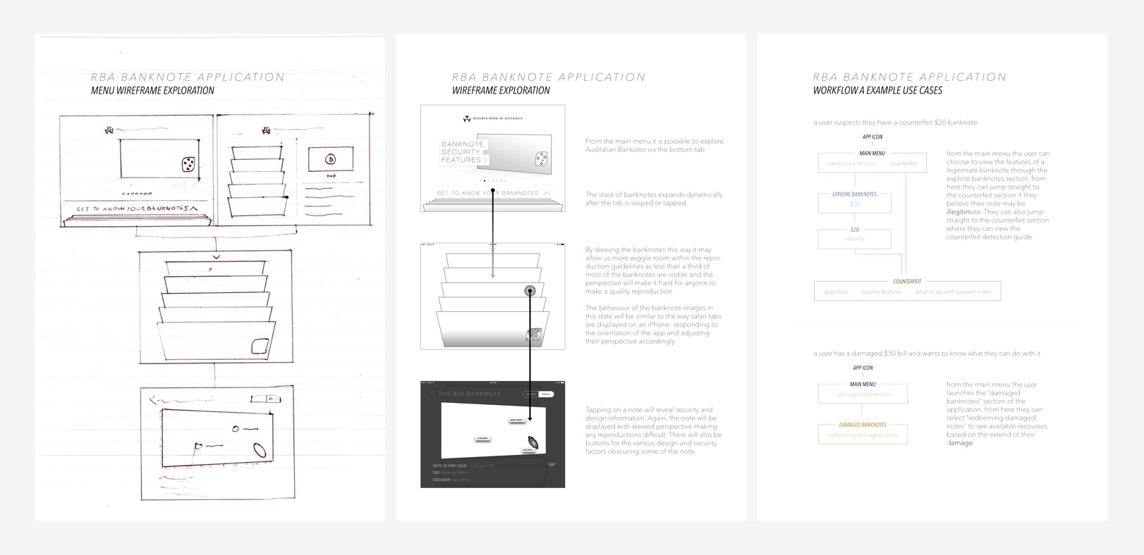 Sketches, low-fidelity wireframes and user journeys